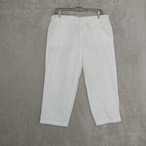 Calvin Klien White Cropped/Capri Pants Size 10 Relaxed 100% Cotton Pockets Logo